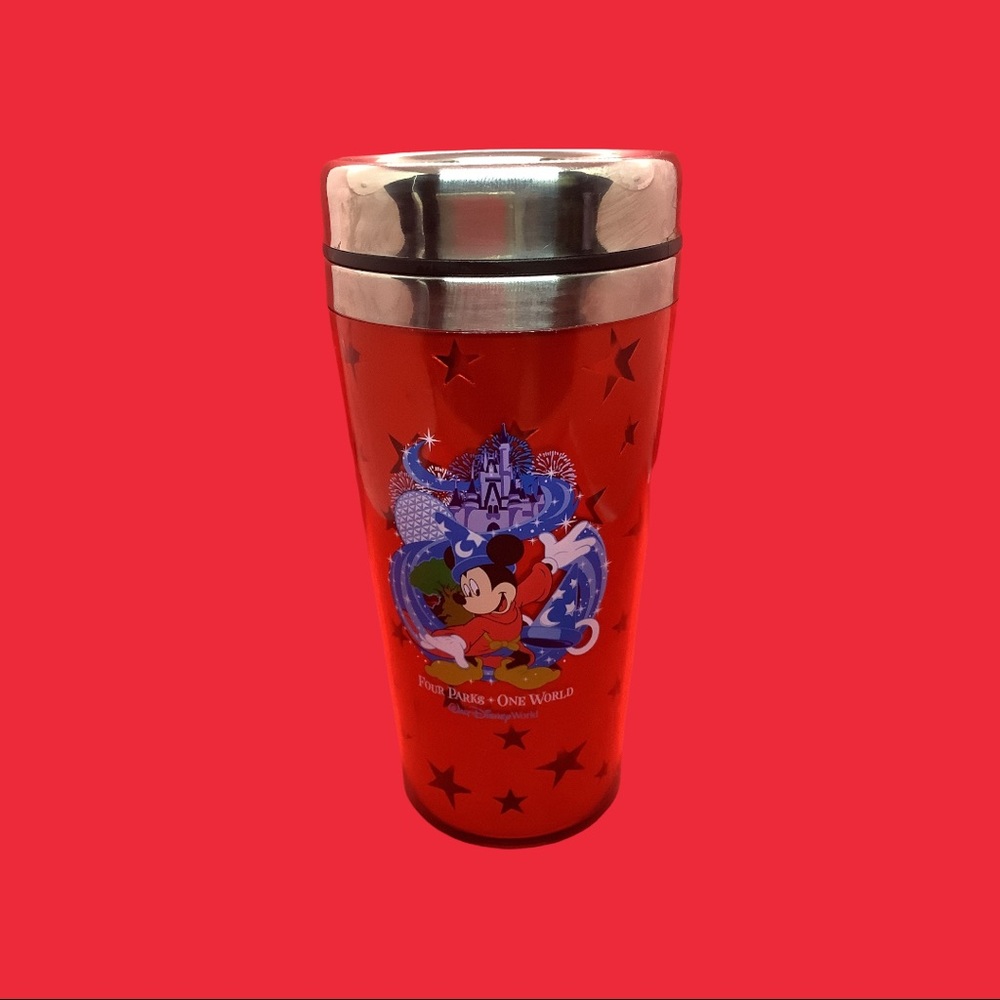 Disney World Four Parks One World Souvenir Mug Cup Travel Insulated Tumbler Red